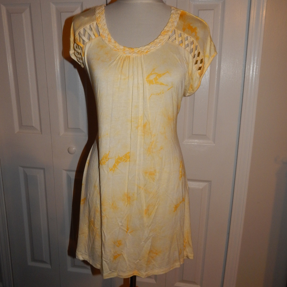 RXB brand yellow tie dye braided trim top